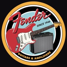 Fender Guitars & Amplifiers. Round Aluminum Sign.